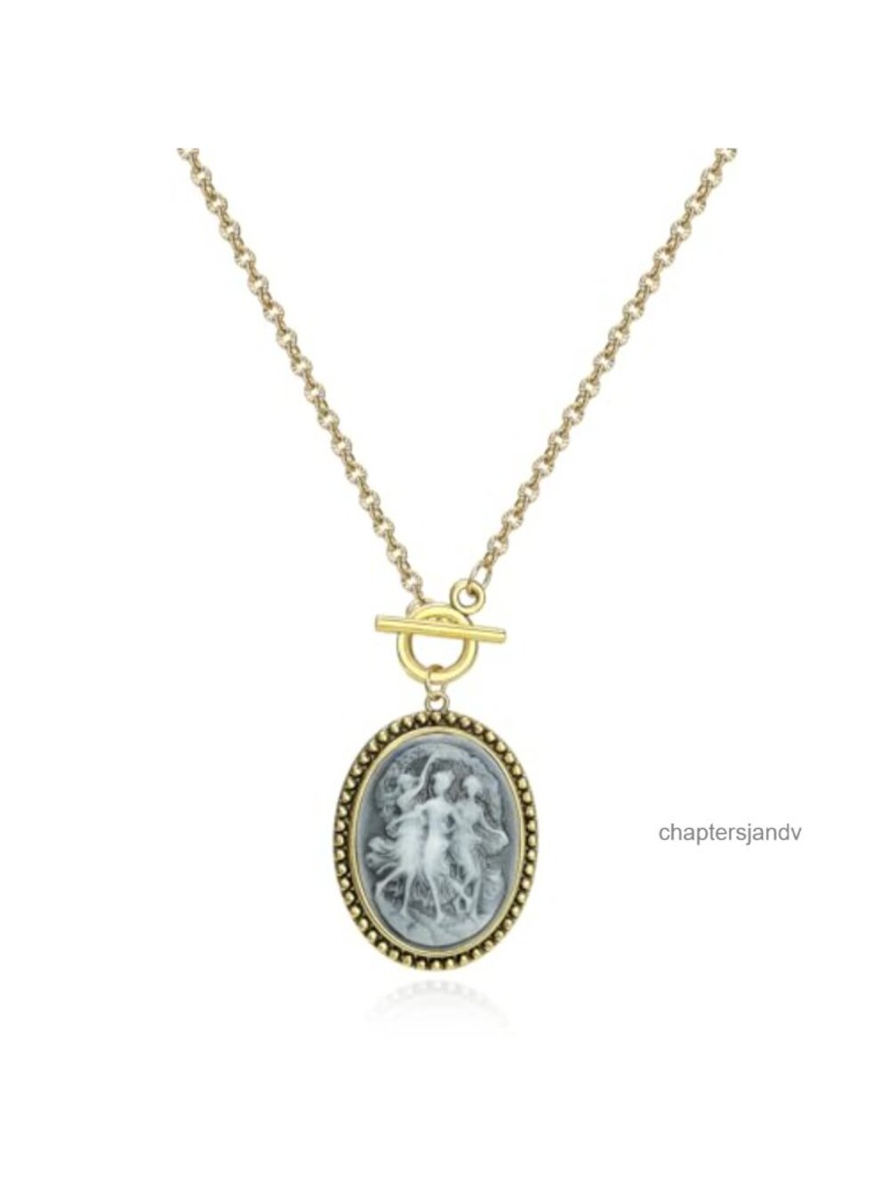 Antique Gold Cameo Pendant Necklace Witch Cosplay Halloween Costume Jewelry